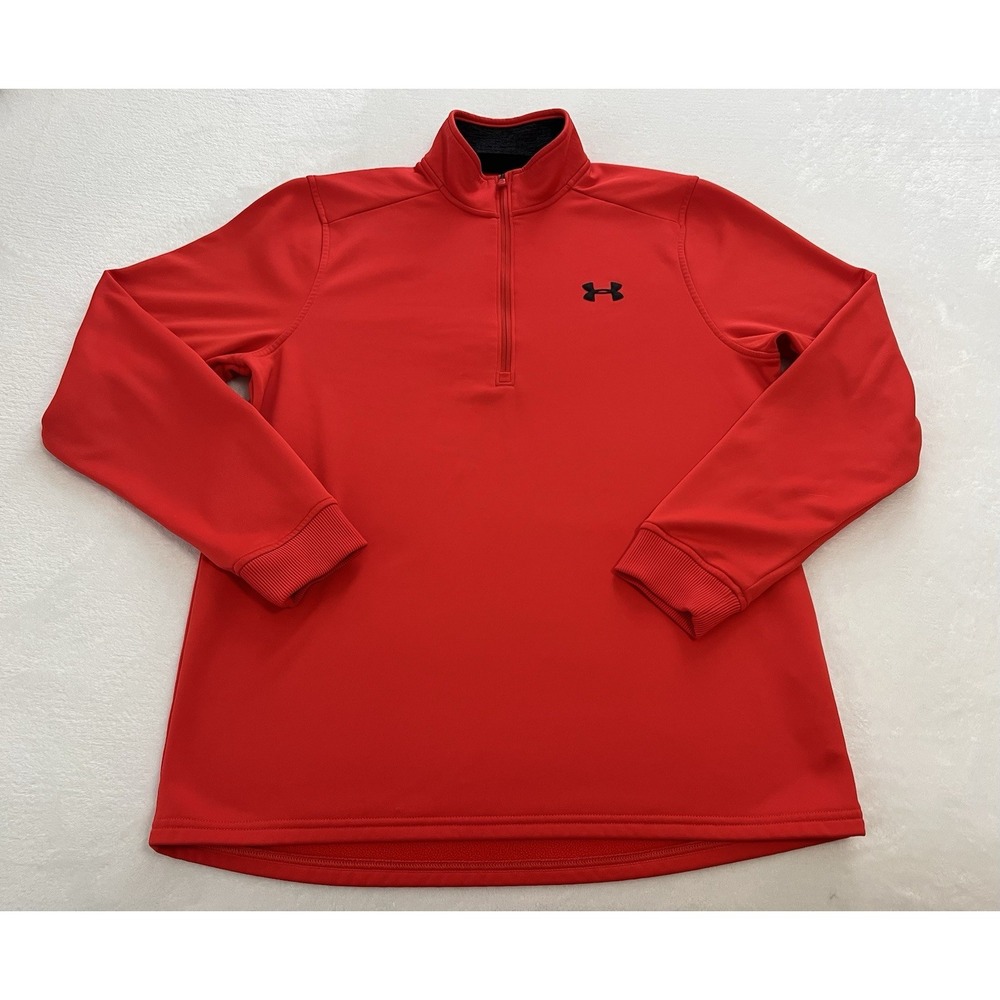 Under Armour 1/4 Zip Mens Athletic Sporty Active Top Sweatshirt Red ColdGear "M"